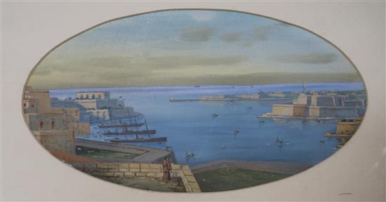 Maltese School View of Valetta harbour 5.5 x 10in.